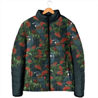New Zealand Christmas Padded Jacket Romantic Tui Birds on Pohutukawa - Cobalt - Polynesian Pride