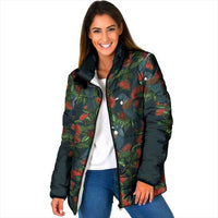 New Zealand Christmas Padded Jacket Romantic Tui Birds on Pohutukawa - Cobalt - Polynesian Pride