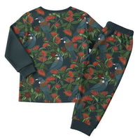 New Zealand Christmas Pajama Set Romantic Tui Birds on Pohutukawa - Cobalt - Polynesian Pride