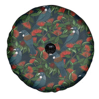 New Zealand Christmas Spare Tire Cover Romantic Tui Birds on Pohutukawa - Cobalt - Polynesian Pride