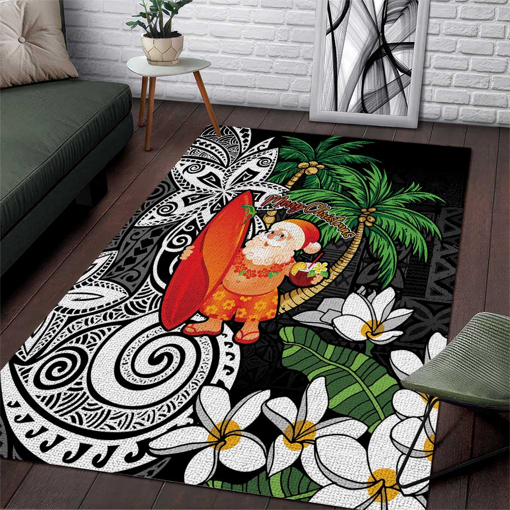 Polynesian Area Rug Tropical Santa - Plumeria Black Vintage