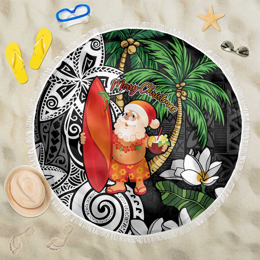 Polynesian Beach Blanket Tropical Santa - Plumeria Black Vintage LT7 One Size 150cm Black - Polynesian Pride