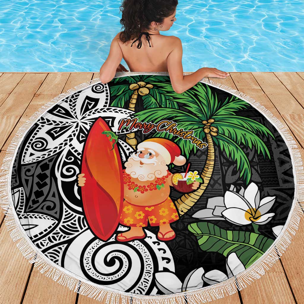 Polynesian Beach Blanket Tropical Santa - Plumeria Black Vintage LT7 - Polynesian Pride