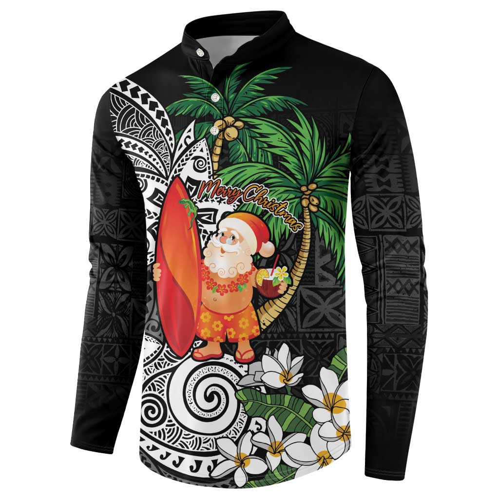 Polynesian Button Sweatshirt Tropical Santa - Plumeria Black Vintage LT7 - Polynesian Pride