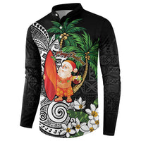 Polynesian Button Sweatshirt Tropical Santa - Plumeria Black Vintage LT7 - Polynesian Pride