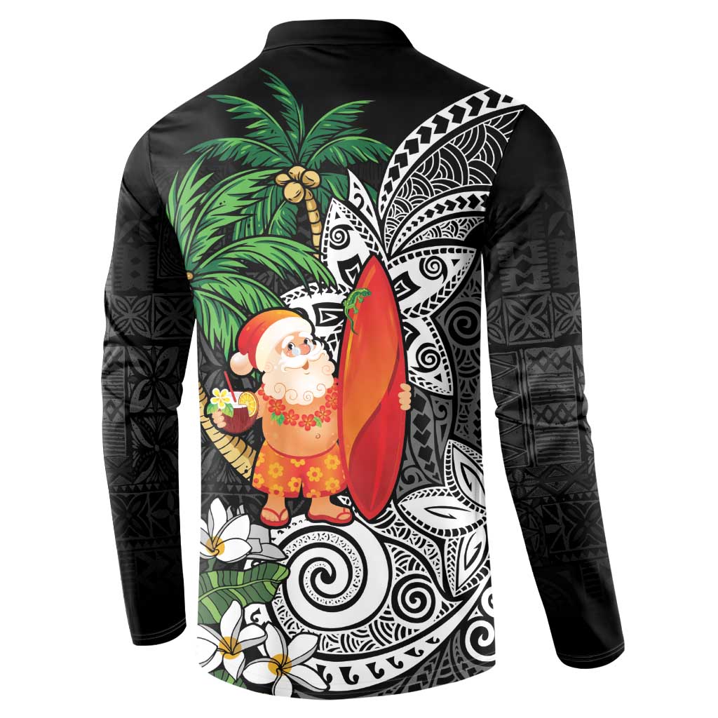 Polynesian Button Sweatshirt Tropical Santa - Plumeria Black Vintage LT7 - Polynesian Pride