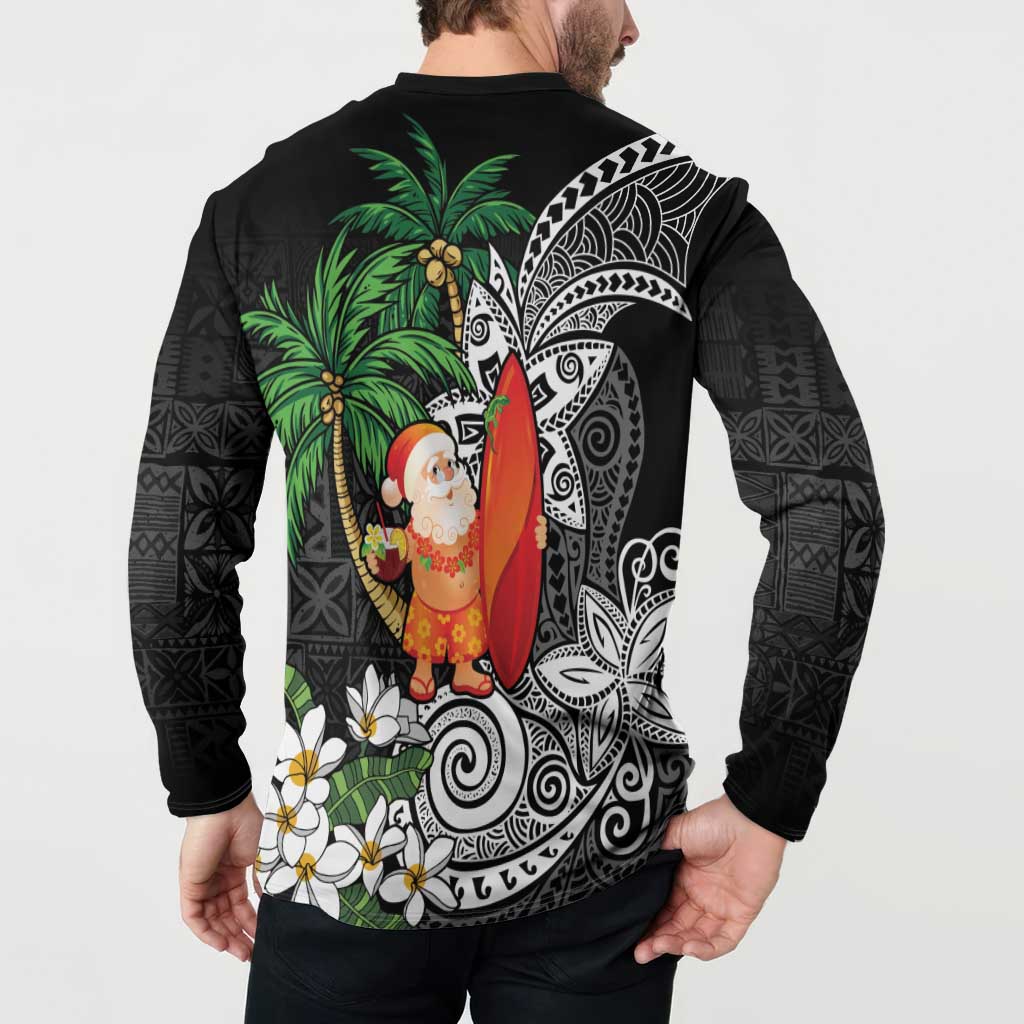 Polynesian Button Sweatshirt Tropical Santa - Plumeria Black Vintage LT7 - Polynesian Pride