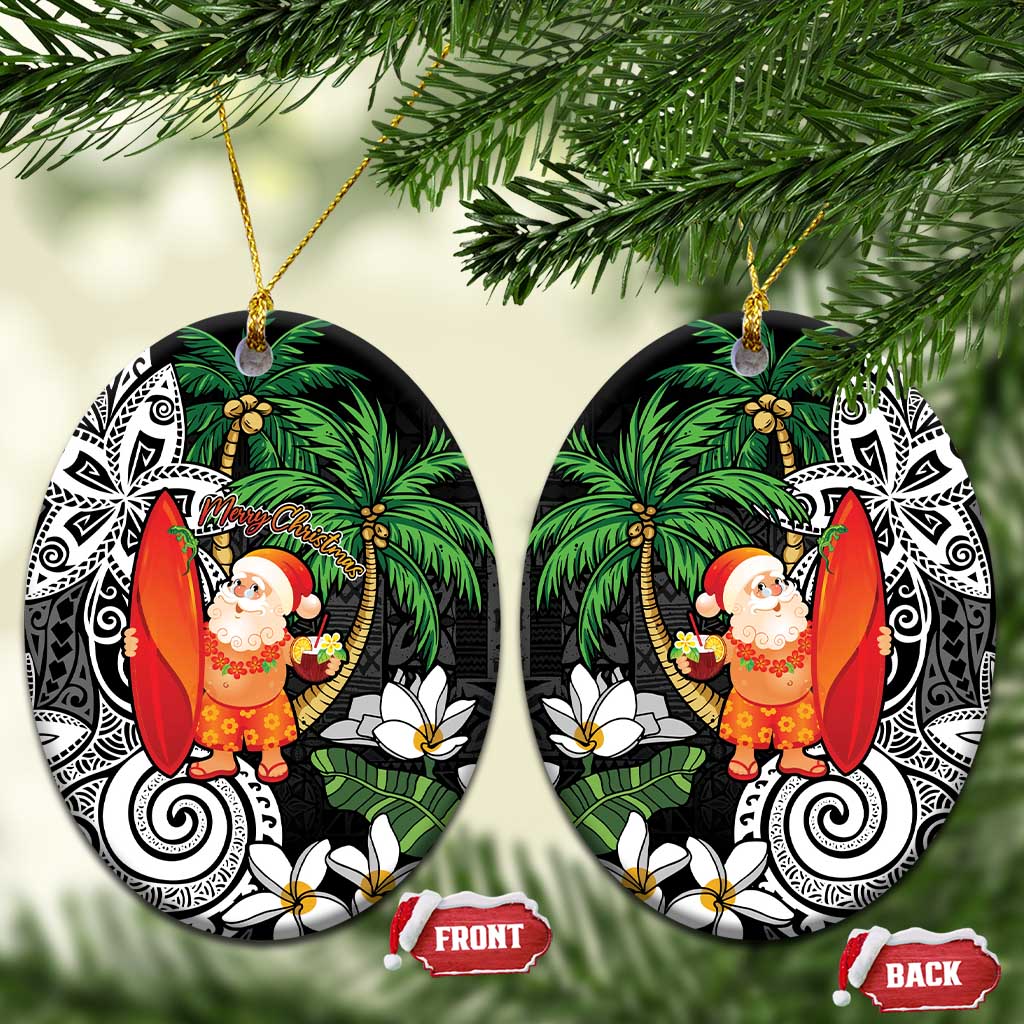 Polynesian Ceramic Ornament Tropical Santa - Plumeria Black Vintage LT7 Oval Black - Polynesian Pride