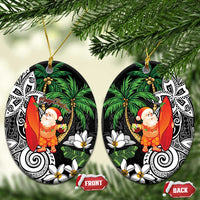 Polynesian Ceramic Ornament Tropical Santa - Plumeria Black Vintage LT7 Oval Black - Polynesian Pride