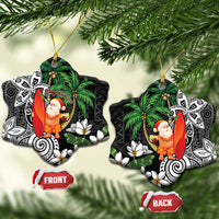 Polynesian Ceramic Ornament Tropical Santa - Plumeria Black Vintage LT7 Snow Flake Black - Polynesian Pride
