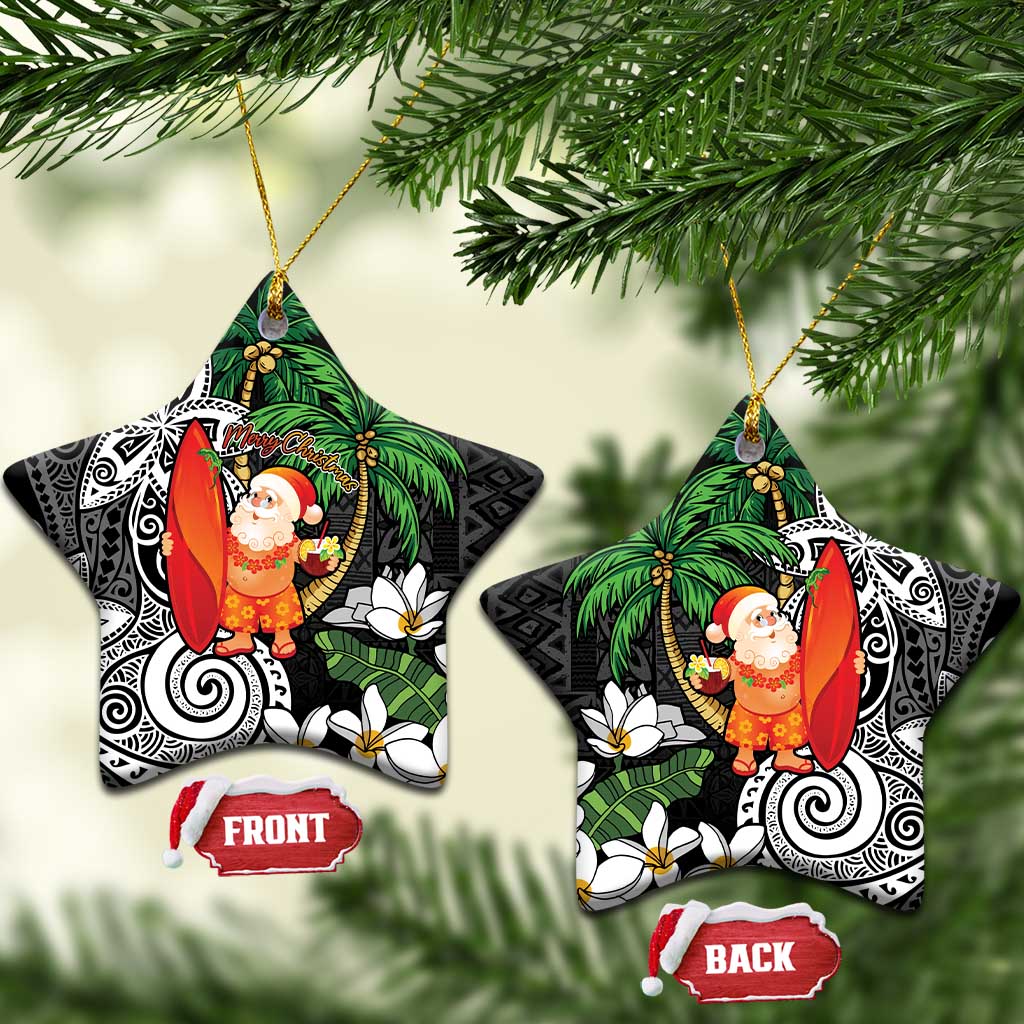 Polynesian Ceramic Ornament Tropical Santa - Plumeria Black Vintage LT7 Star Black - Polynesian Pride