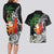 Polynesian Couples Matching Long Sleeve Bodycon Dress and Hawaiian Shirt Tropical Santa - Plumeria Black Vintage