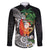 Polynesian Family Matching Off The Shoulder Long Sleeve Dress and Hawaiian Shirt Tropical Santa - Plumeria Black Vintage