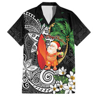 Polynesian Family Matching Off Shoulder Maxi Dress and Hawaiian Shirt Tropical Santa - Plumeria Black Vintage
