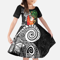 Polynesian Family Matching Summer Maxi Dress and Hawaiian Shirt Tropical Santa - Plumeria Black Vintage