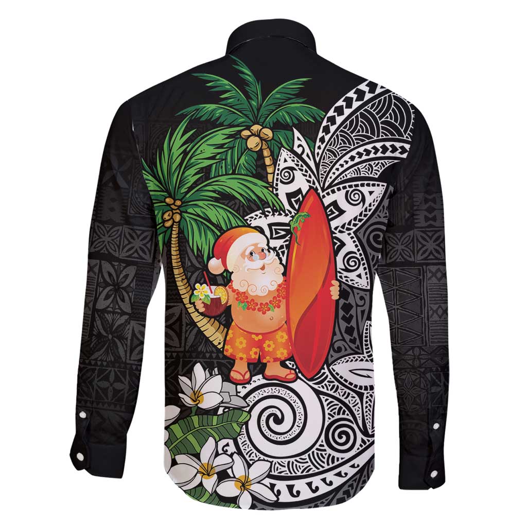 Polynesian Family Matching Summer Maxi Dress and Hawaiian Shirt Tropical Santa - Plumeria Black Vintage