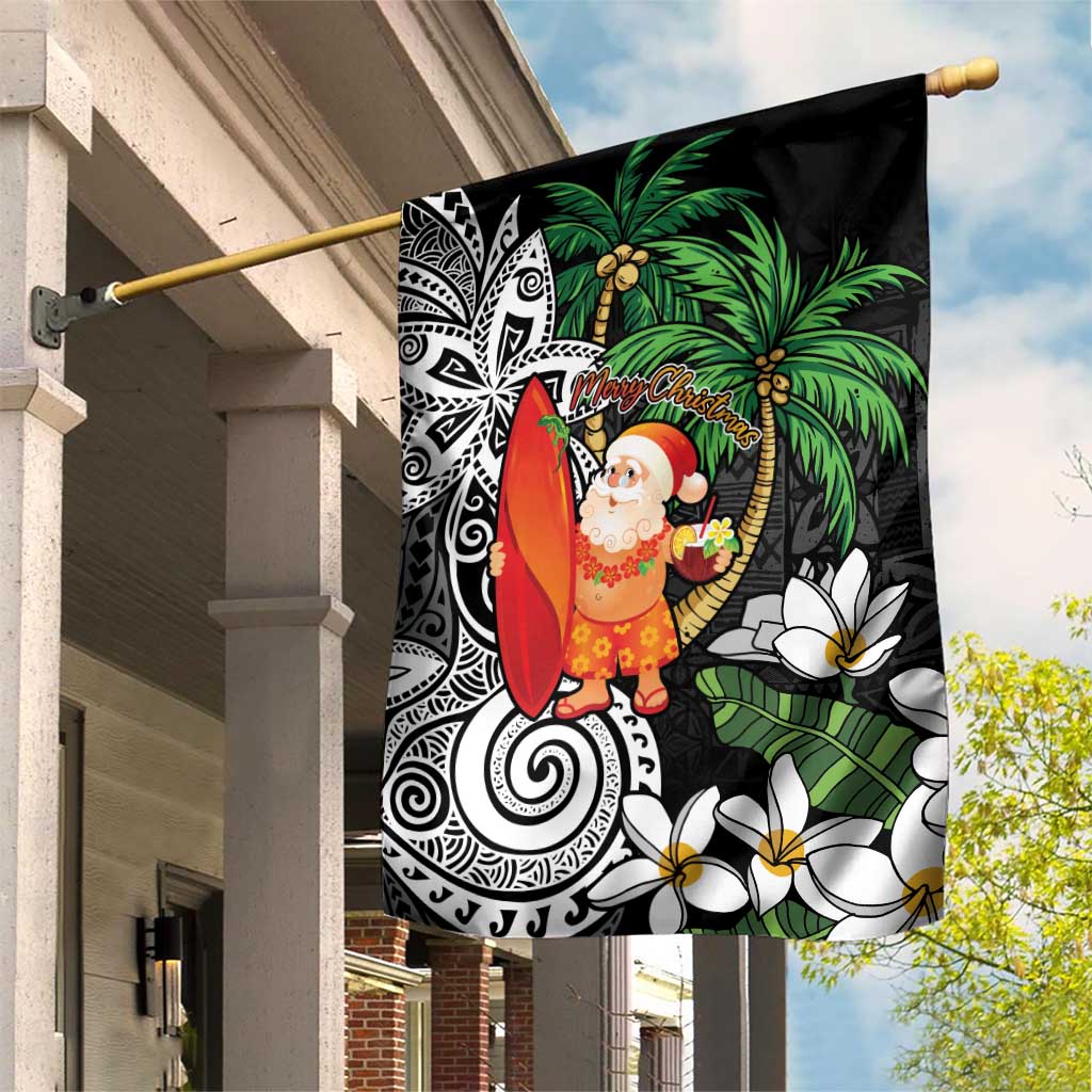 Polynesian Garden Flag Tropical Santa - Plumeria Black Vintage