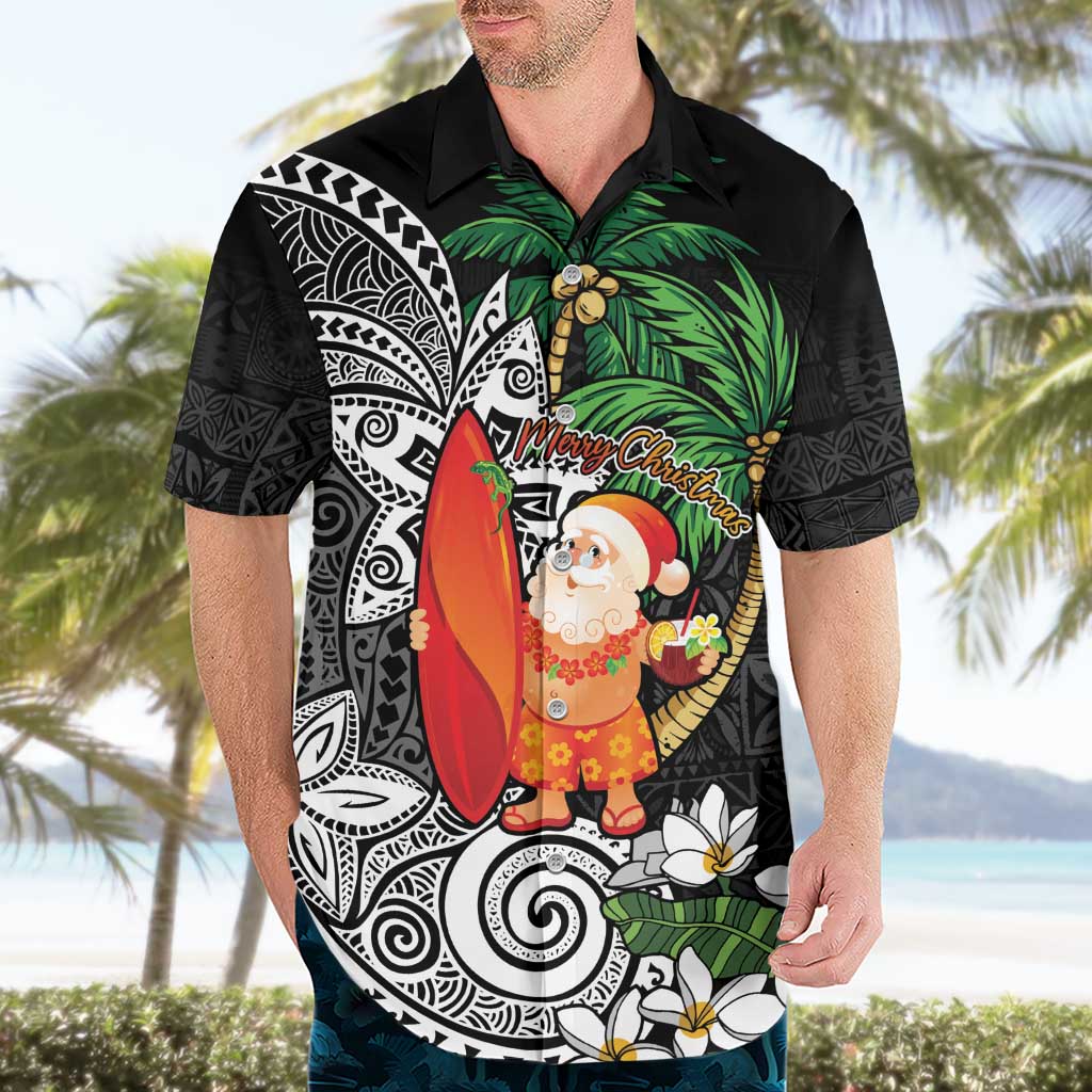 Polynesian Hawaiian Shirt Tropical Santa - Plumeria Black Vintage LT7 - Polynesian Pride