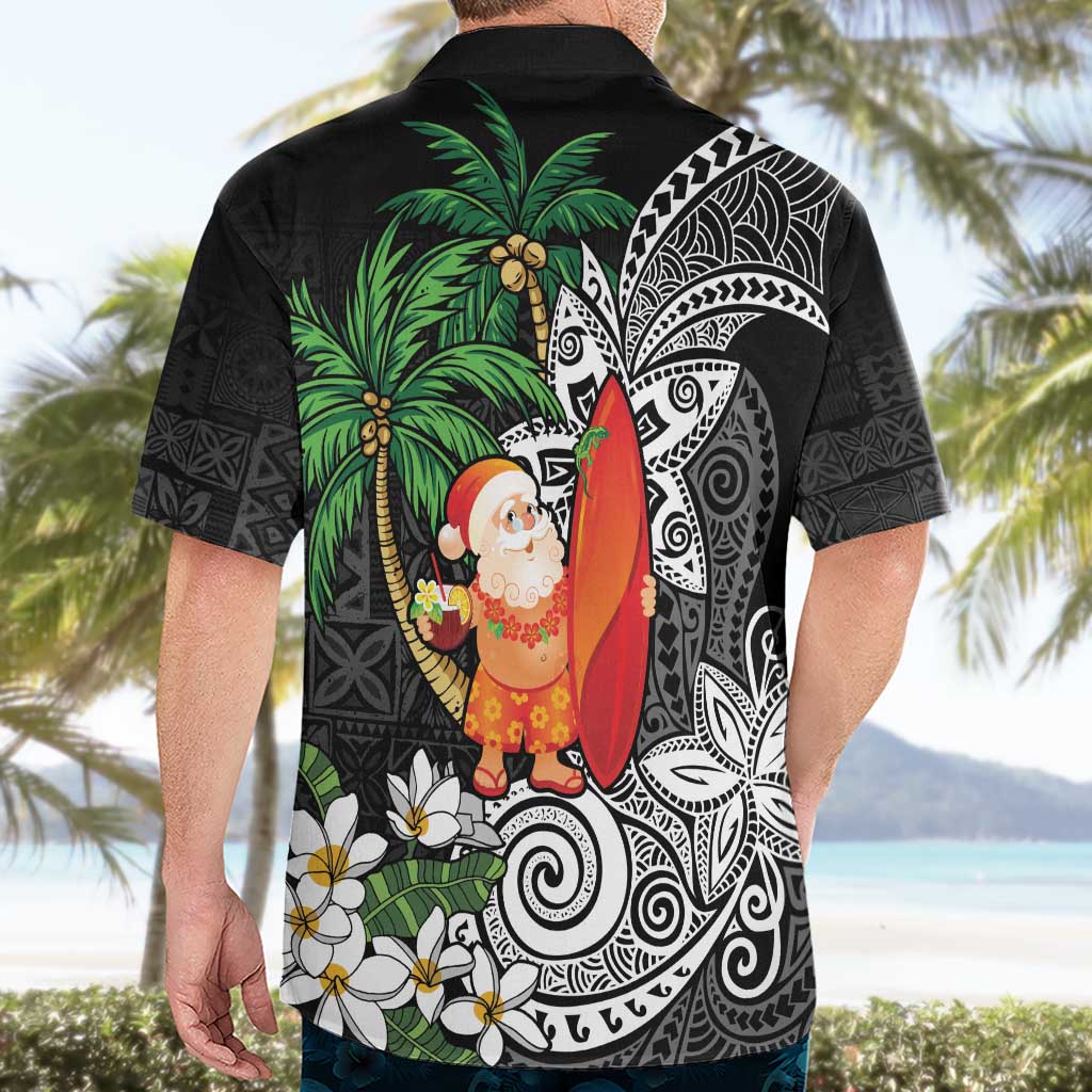 Polynesian Hawaiian Shirt Tropical Santa - Plumeria Black Vintage LT7 - Polynesian Pride