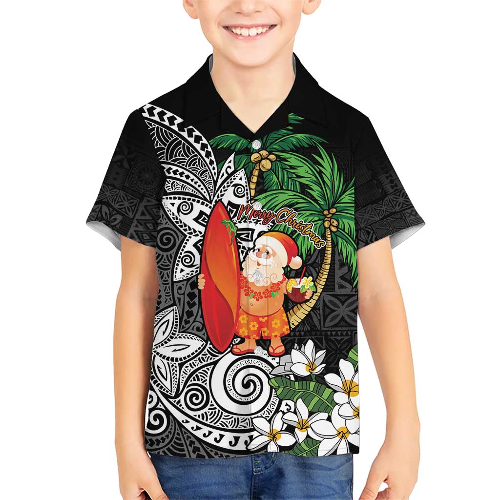 Polynesian Hawaiian Shirt Tropical Santa - Plumeria Black Vintage LT7 - Polynesian Pride