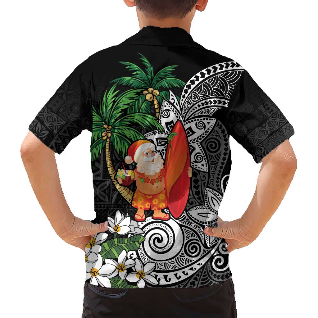Polynesian Hawaiian Shirt Tropical Santa - Plumeria Black Vintage LT7 - Polynesian Pride