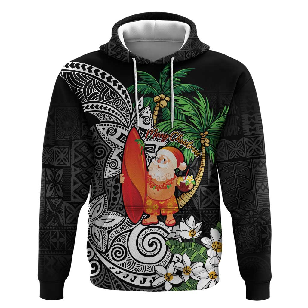 Polynesian Hoodie Tropical Santa - Plumeria Black Vintage