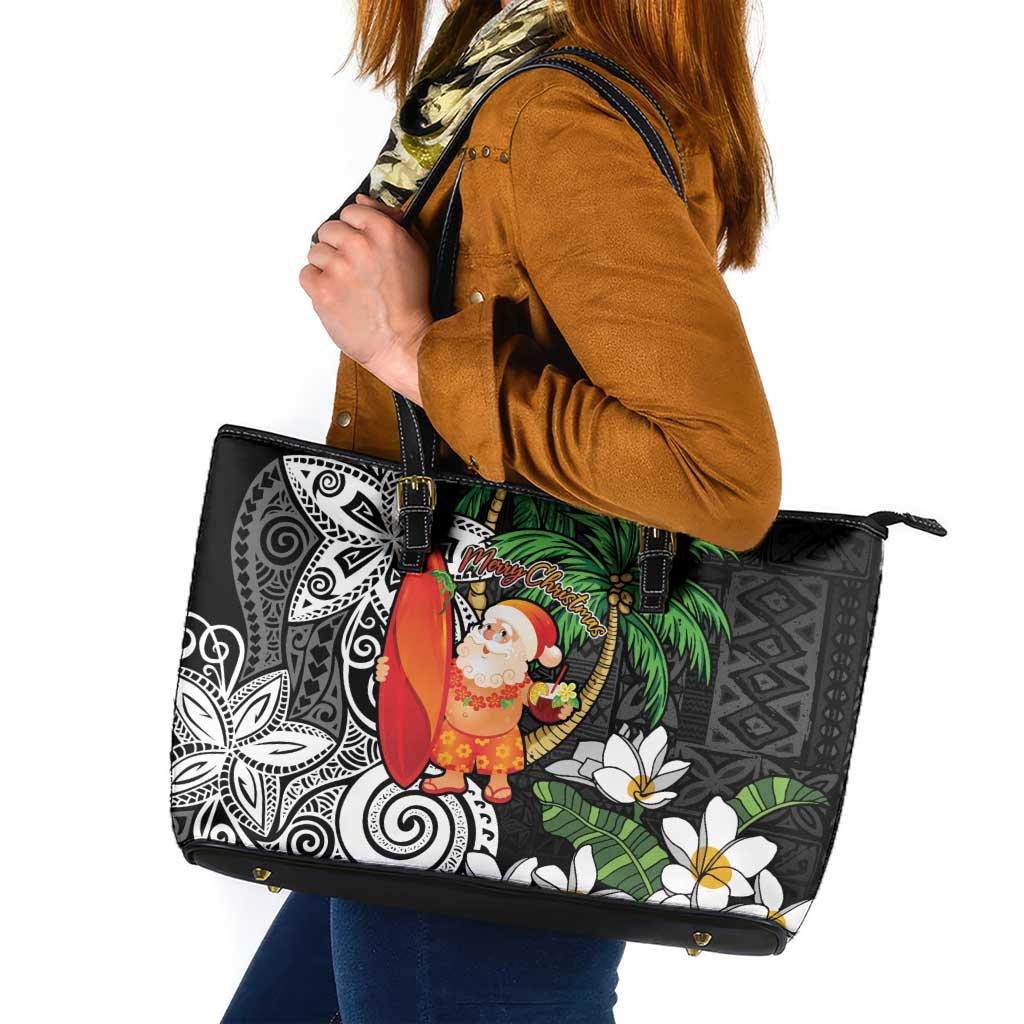Polynesian Leather Tote Bag Tropical Santa - Plumeria Black Vintage LT7 Black - Polynesian Pride
