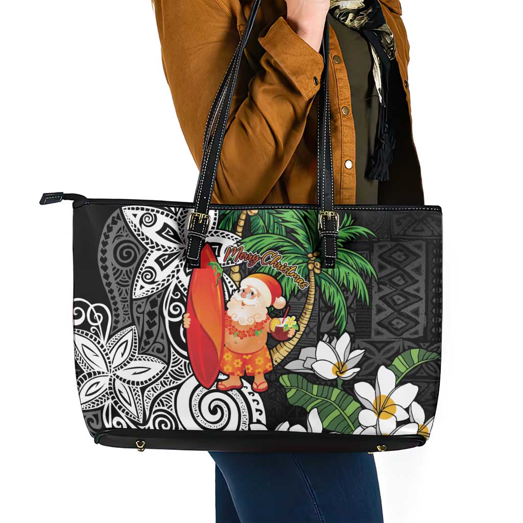 Polynesian Leather Tote Bag Tropical Santa - Plumeria Black Vintage LT7 - Polynesian Pride