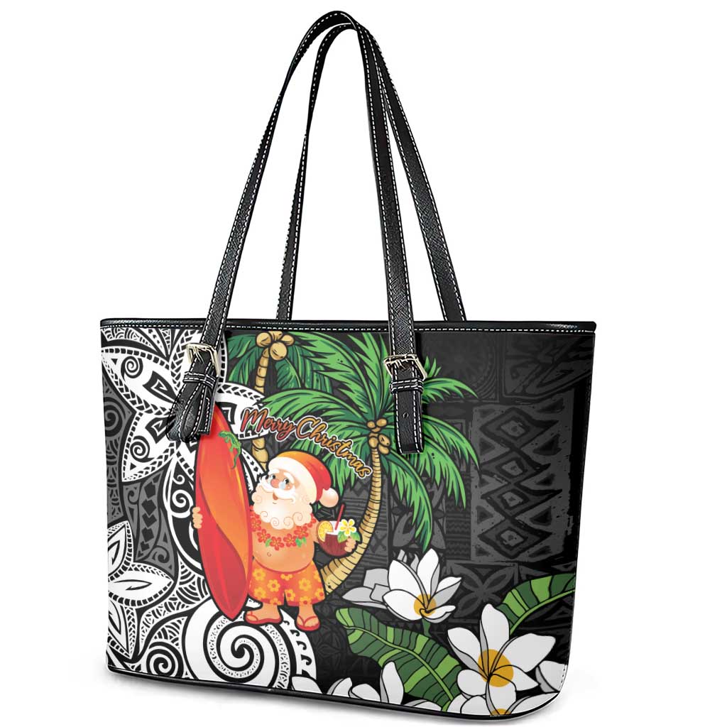 Polynesian Leather Tote Bag Tropical Santa - Plumeria Black Vintage LT7 - Polynesian Pride