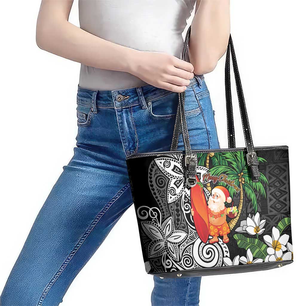 Polynesian Leather Tote Bag Tropical Santa - Plumeria Black Vintage LT7 - Polynesian Pride