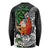 Polynesian Long Sleeve Shirt Tropical Santa - Plumeria Black Vintage