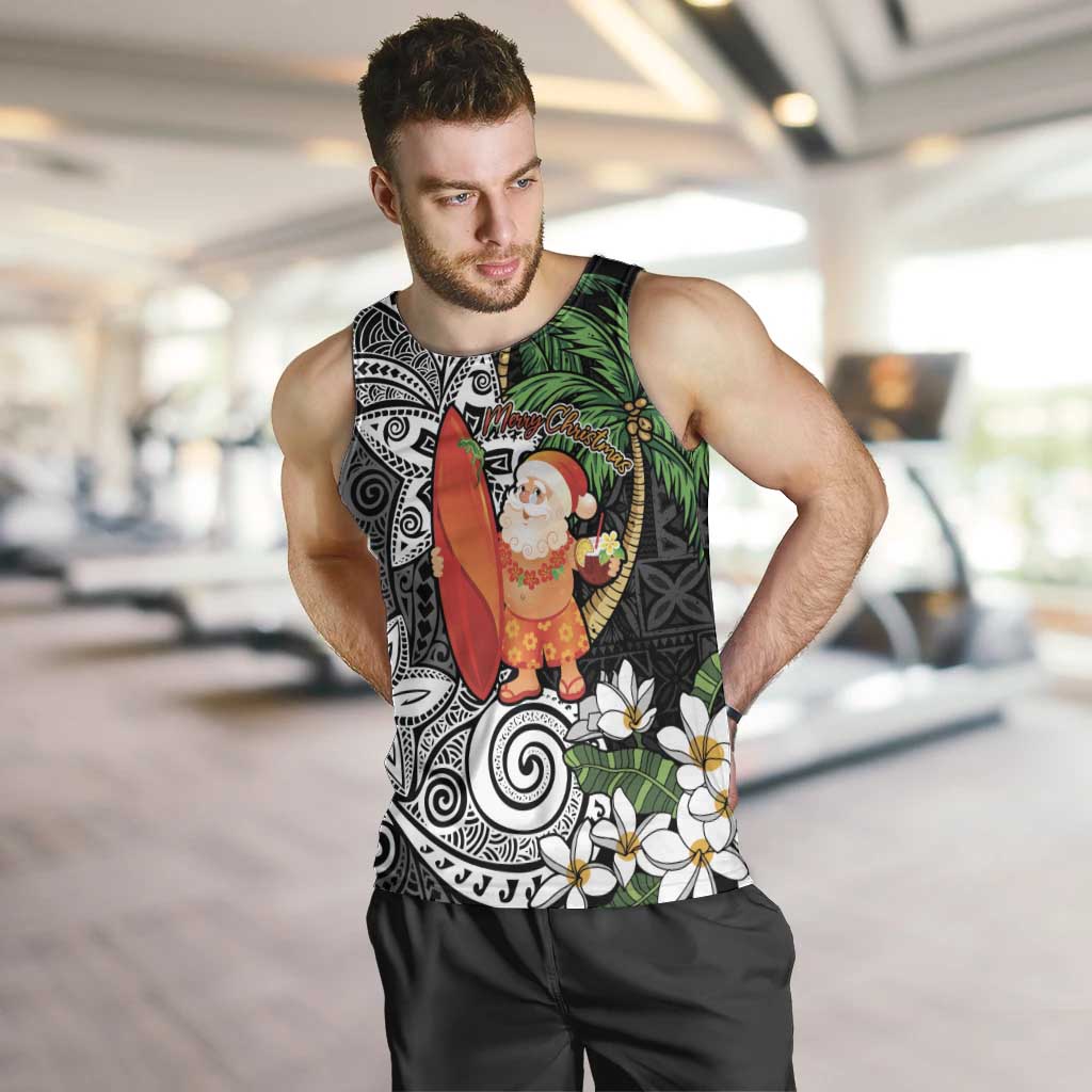 Polynesian Men Tank Top Tropical Santa - Plumeria Black Vintage