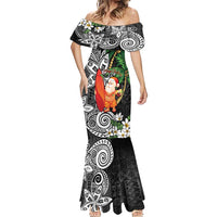 Polynesian Mermaid Dress Tropical Santa - Plumeria Black Vintage