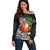 Polynesian Off Shoulder Sweater Tropical Santa - Plumeria Black Vintage