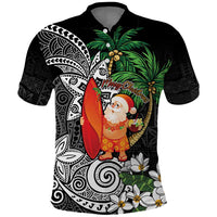 Polynesian Polo Shirt Tropical Santa - Plumeria Black Vintage