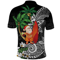 Polynesian Polo Shirt Tropical Santa - Plumeria Black Vintage