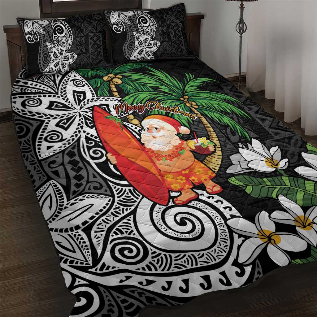 Polynesian Quilt Bed Set Tropical Santa - Plumeria Black Vintage LT7 Black - Polynesian Pride