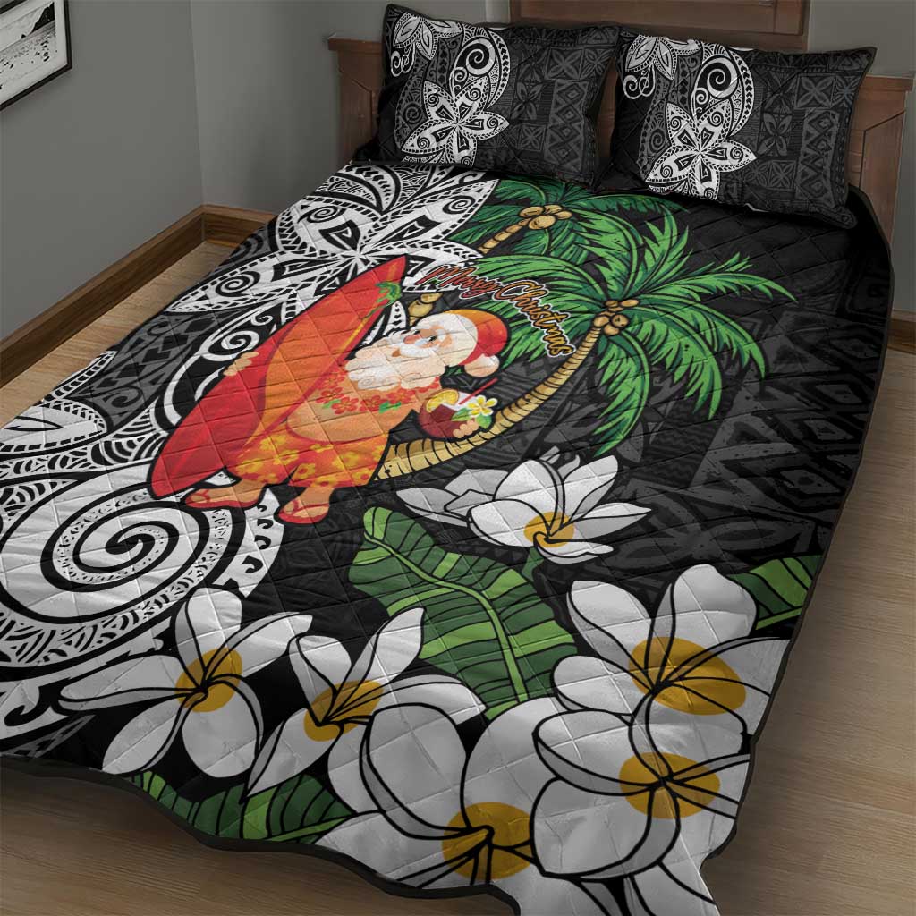 Polynesian Quilt Bed Set Tropical Santa - Plumeria Black Vintage LT7 - Polynesian Pride