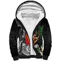 Polynesian Sherpa Hoodie Tropical Santa - Plumeria Black Vintage LT7 Unisex Black - Polynesian Pride