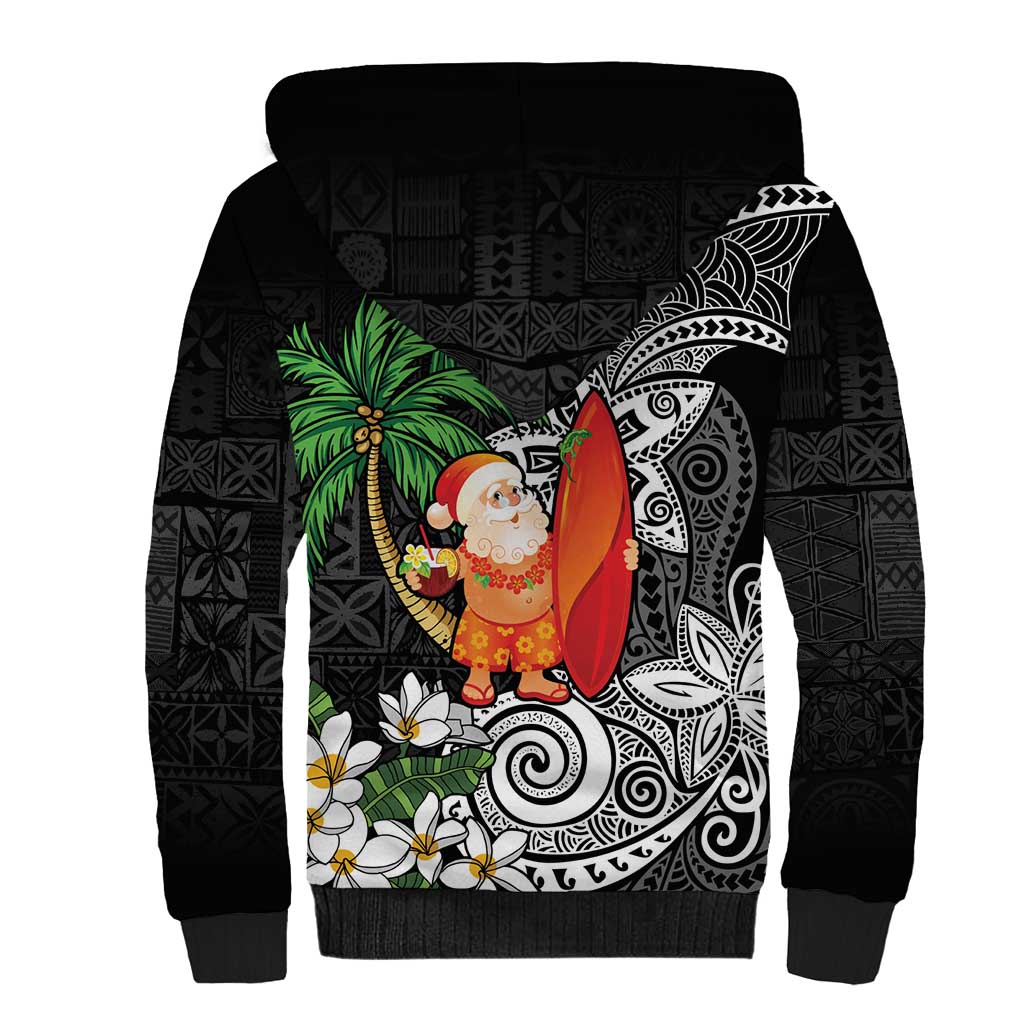 Polynesian Sherpa Hoodie Tropical Santa - Plumeria Black Vintage LT7 - Polynesian Pride