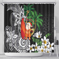 Polynesian Shower Curtain Tropical Santa - Plumeria Black Vintage