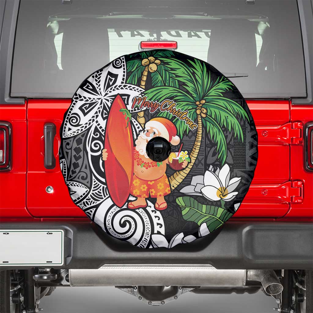 Polynesian Spare Tire Cover Tropical Santa - Plumeria Black Vintage LT7 - Polynesian Pride