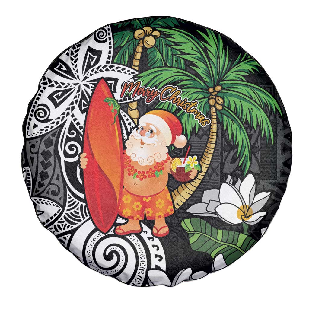 Polynesian Spare Tire Cover Tropical Santa - Plumeria Black Vintage LT7 - Polynesian Pride