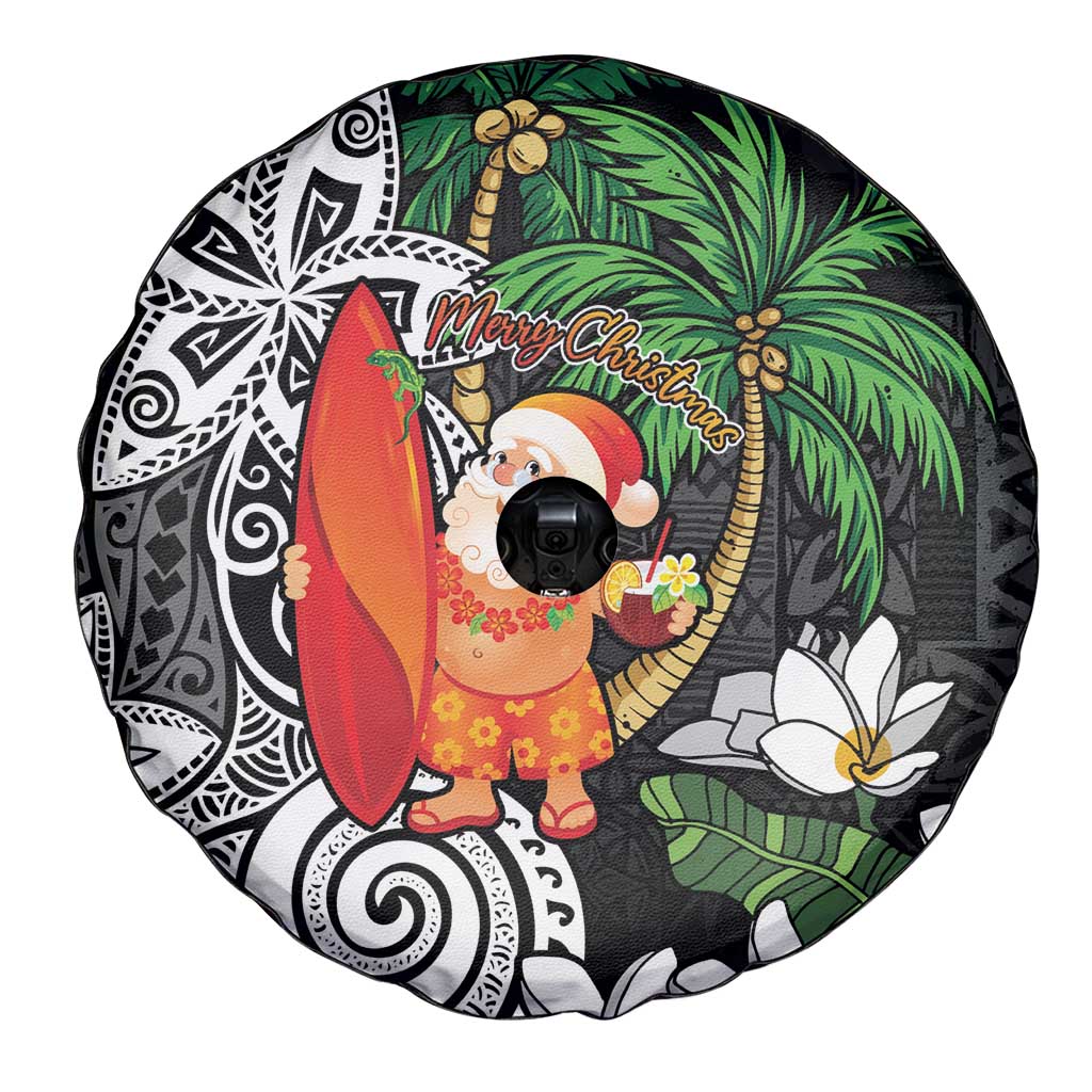 Polynesian Spare Tire Cover Tropical Santa - Plumeria Black Vintage LT7 - Polynesian Pride