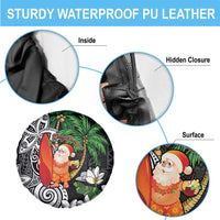 Polynesian Spare Tire Cover Tropical Santa - Plumeria Black Vintage LT7 - Polynesian Pride