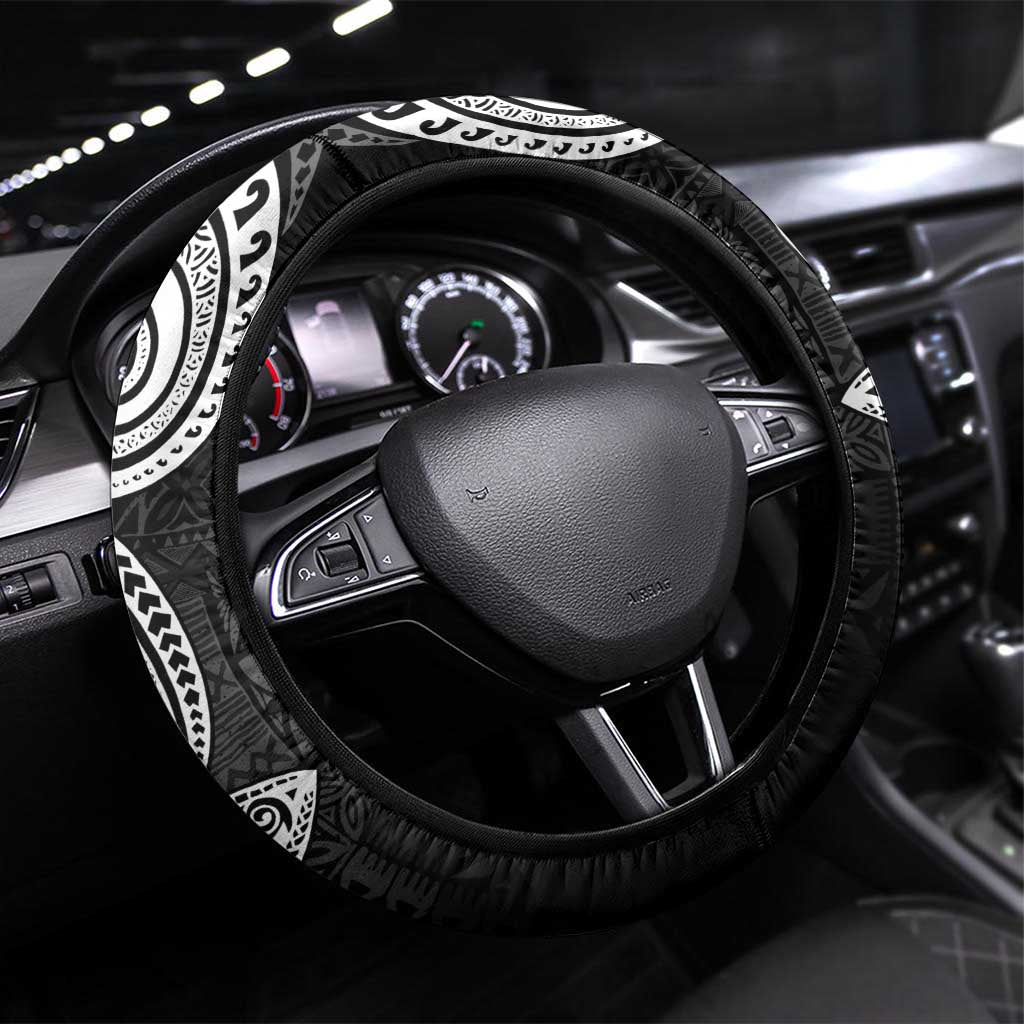 Polynesian Steering Wheel Cover Tropical Santa - Plumeria Black Vintage LT7 Universal Fit Black - Polynesian Pride