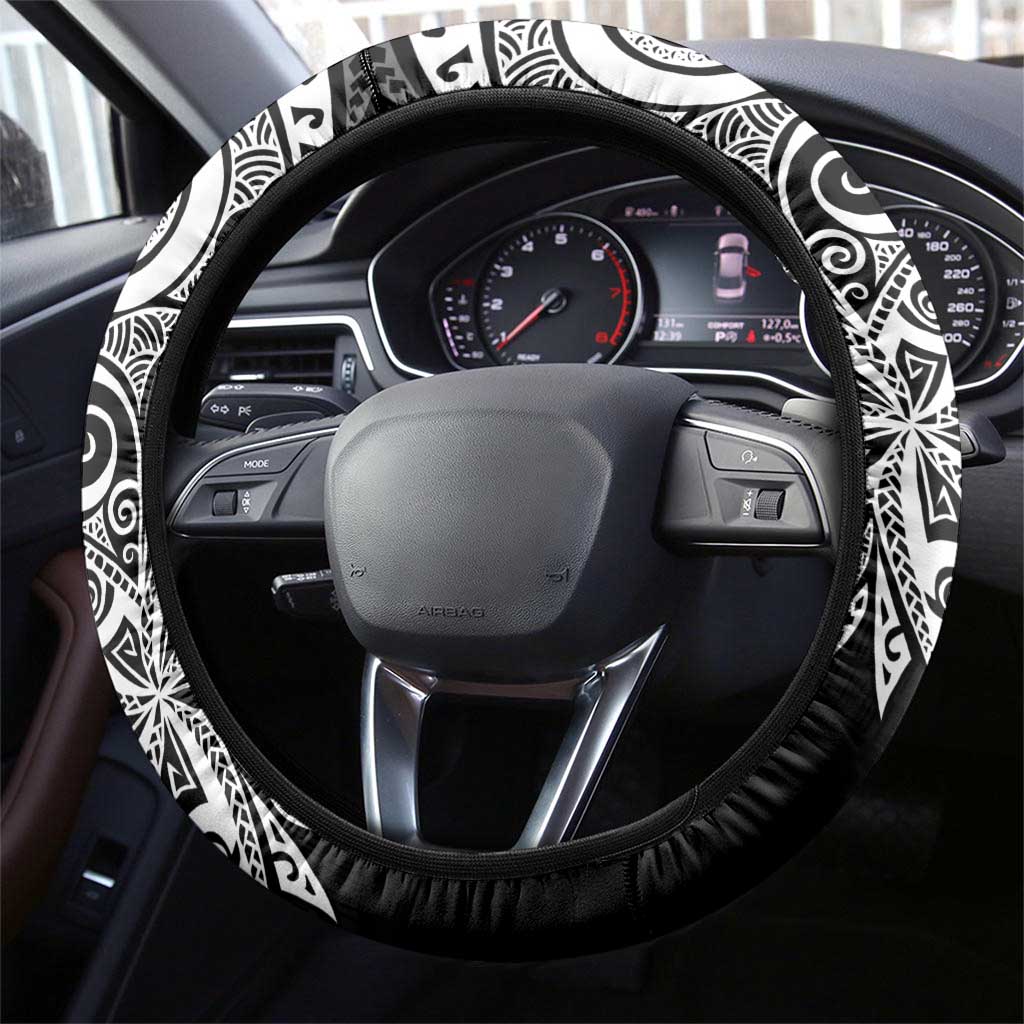 Polynesian Steering Wheel Cover Tropical Santa - Plumeria Black Vintage LT7 - Polynesian Pride