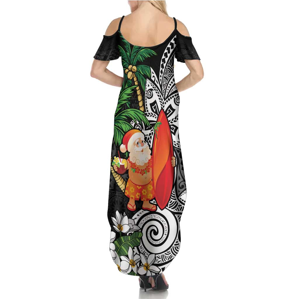 Polynesian Summer Maxi Dress Tropical Santa - Plumeria Black Vintage LT7 - Polynesian Pride