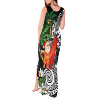 Polynesian Tank Maxi Dress Tropical Santa - Plumeria Black Vintage LT7 - Polynesian Pride
