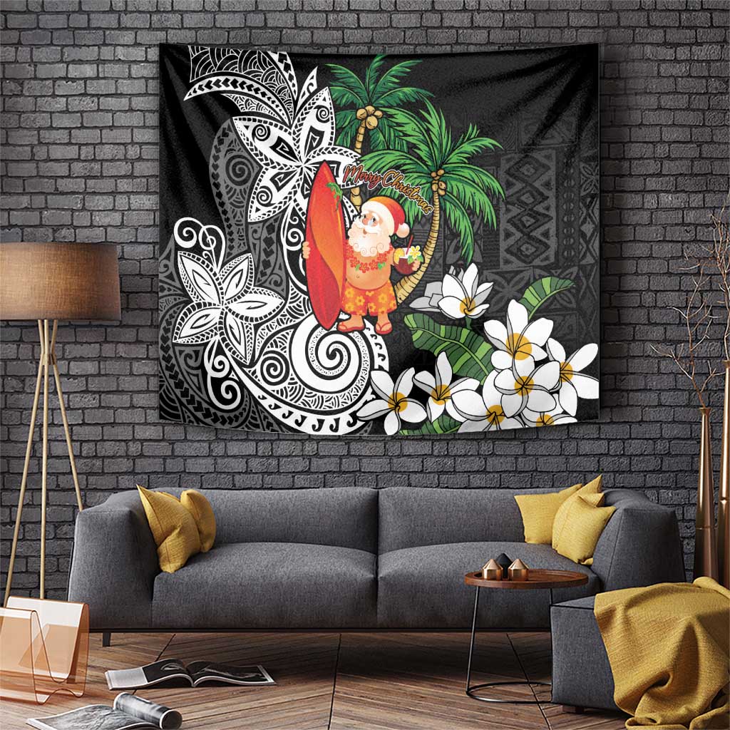 Polynesian Tapestry Tropical Santa - Plumeria Black Vintage